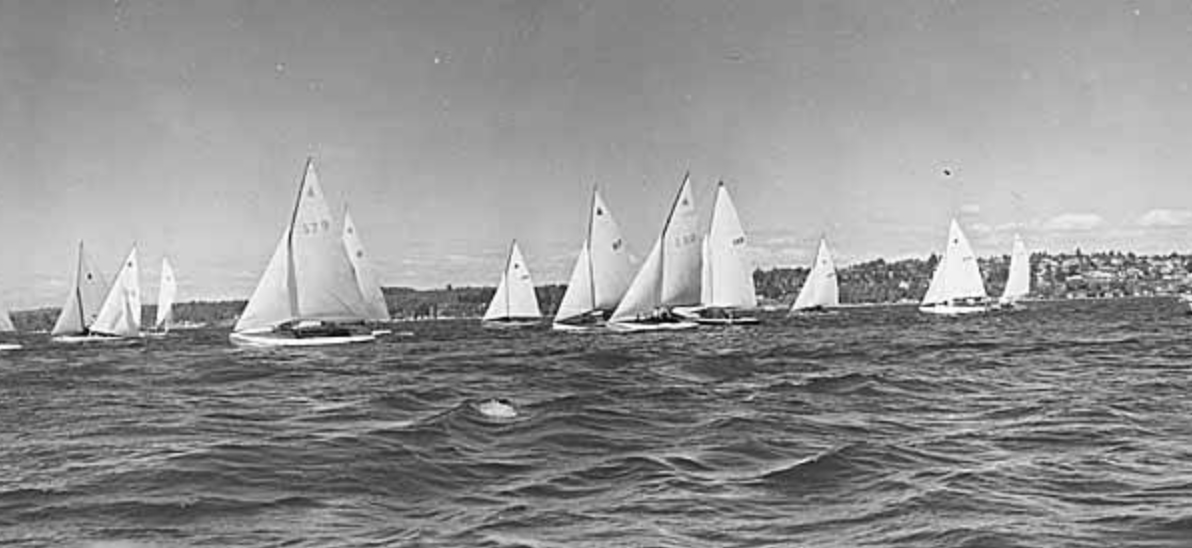sailboats on water in black and white